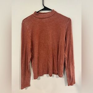 American Eagle Burnt Orange Long Sleeve Waffle Top